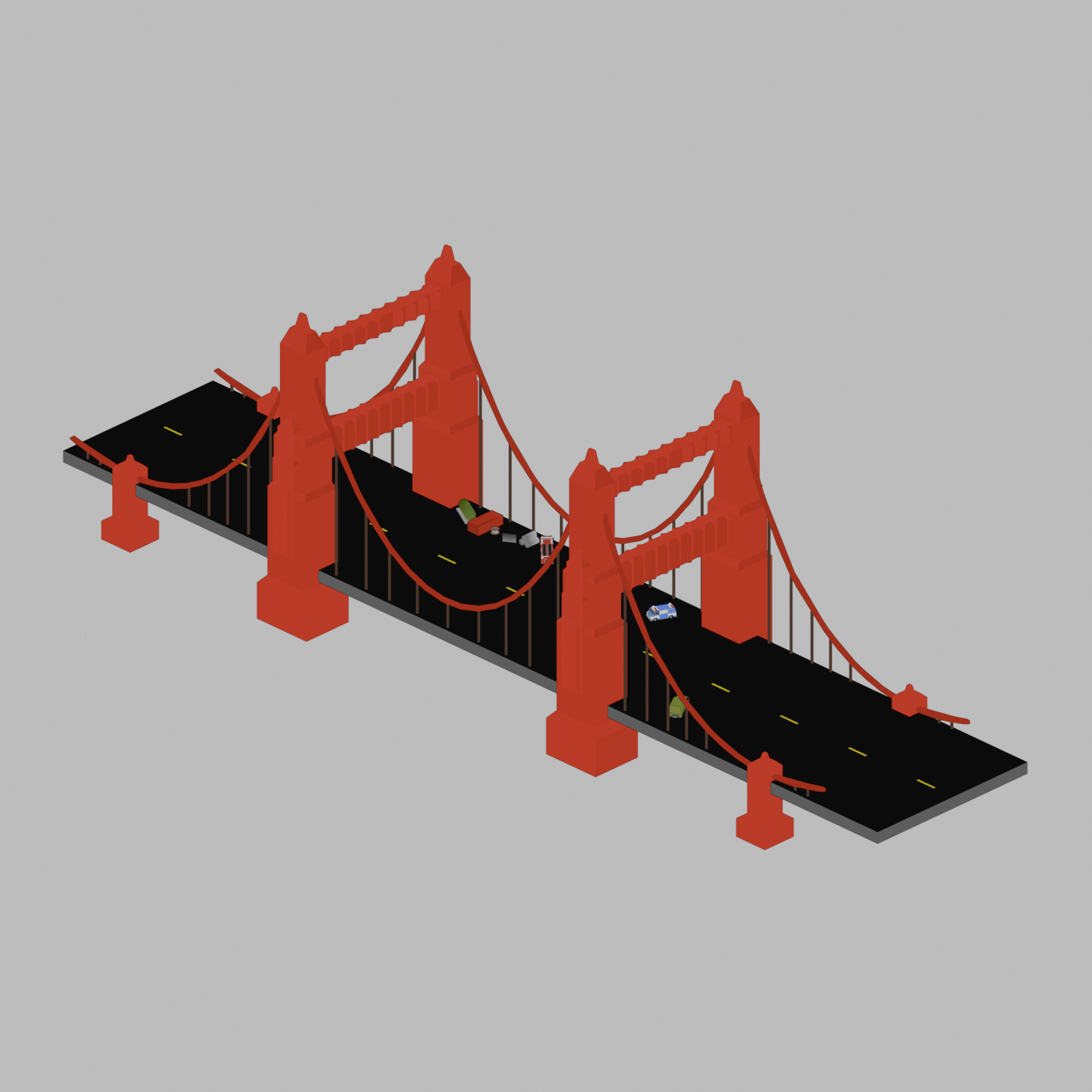 Stylized Isometric Suspension Bridge 3D Model